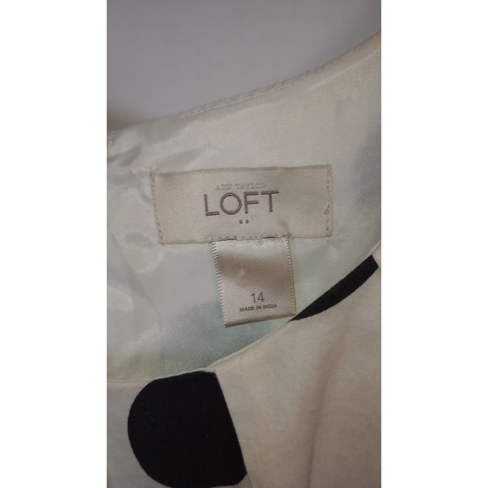 LOFT Womens White Black Polka Dot A-Line Dress Sleeveless Pockets Size 14 - Picture 4 of 10